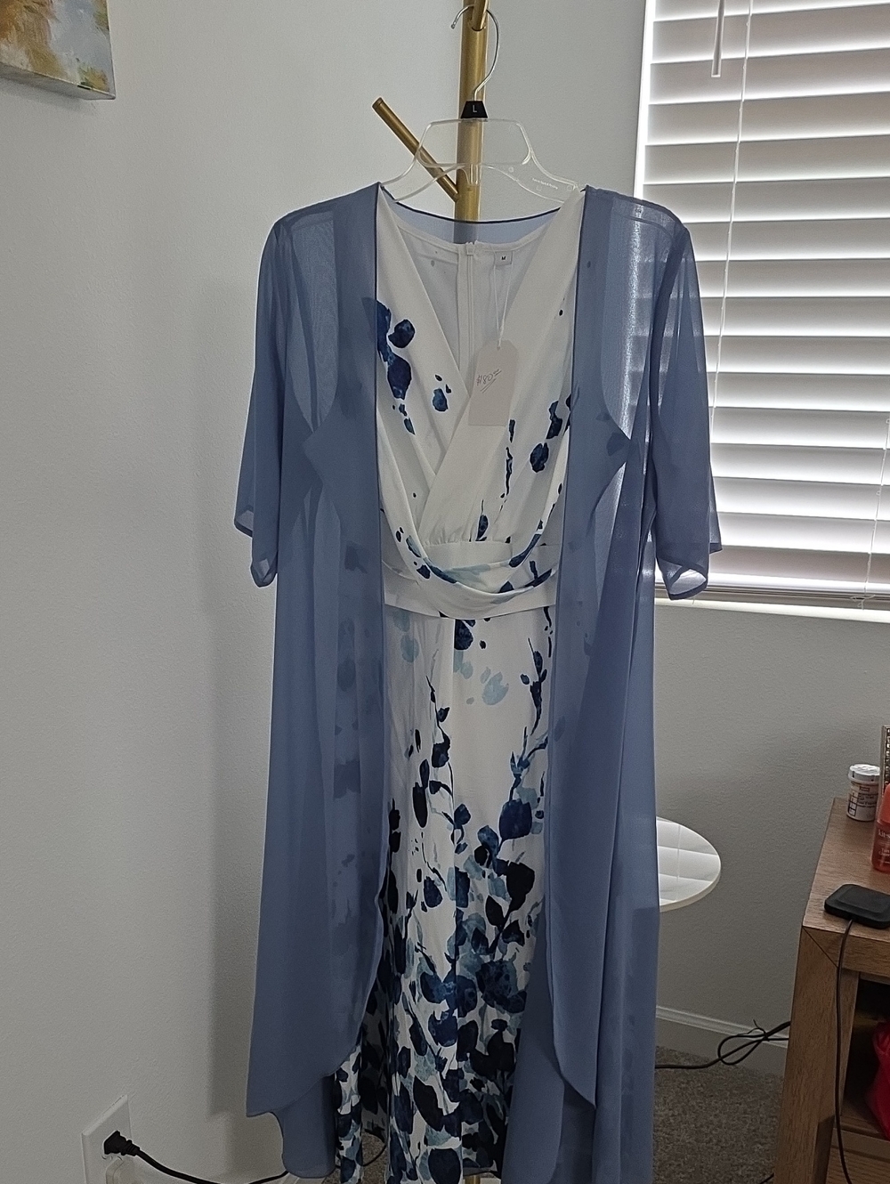 Blue Floral Sleeveless Dress with Sheer Blue Duster